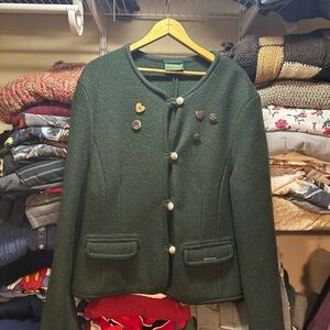 Vintage Geiger Collections 100% Boiled Wool Green Sweater Jacket Women 42 Large